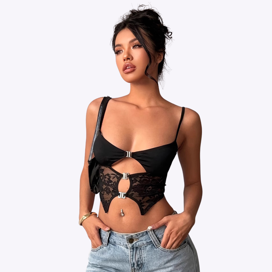 Image of Black Lace Buckle Top